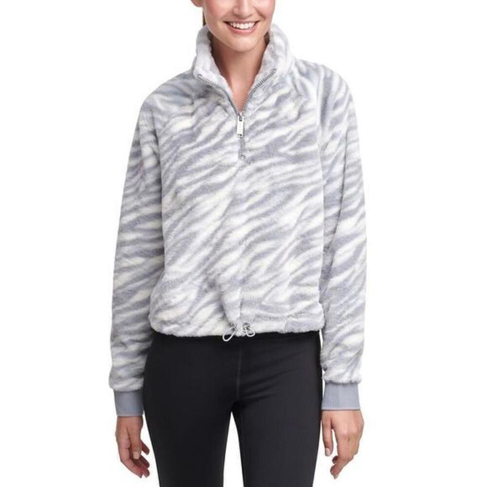 Calvin Klein Performance Animal-Print Half-Zip Top, White, XX-Large